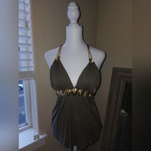 SKY top gold halter chain leaves very sexy Size xs party top